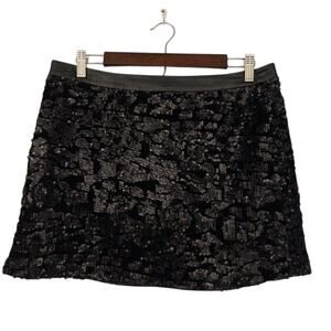 ASTR The Label Sequined Mini Skirt Size Large Black Party Sparkle Back Zip Lined